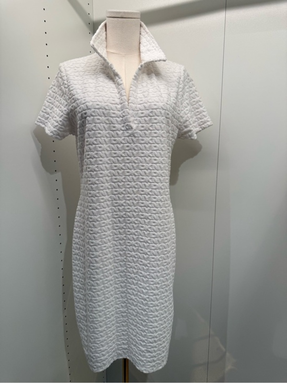 DKNYC White Textured Polo Collar Midi Dress